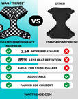Cooling dog harness comparison infographic highlighting airflow, comfort, and adjustability compared to other harnesses on market