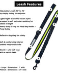 Dog Harness and Leash Set - black and gray camo adjustable dog leash with hi vis accents - with product feature captions - against solid white background - Wag Trendz