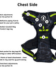 Dog Harness and Leash Set - black and gray camo no pull harness with hi vis accents - chest view - against solid white background - Wag Trendz