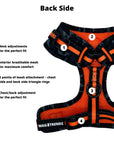 Dog Harness and Leash Set - Black & Gray camo dog harness with Orange Accents - product feature captions - back side - against solid white background - Wag Trendz