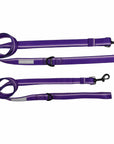 NeoCool Sport Adjustable leashes in purple with black metal clips and reflective tags on a white background