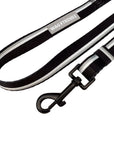 Adjustable Dog leash with black and white design and reflective 'Wagtrendz' branding on a white background