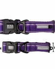 Two NeoCool™ Sport Dog Collars in Purple with measurement labels on a white background with reflective accents, featuring the brand 'Wag Trendz'.
