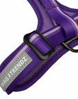 NeoCool Sport Dog Harness in Purple with 'Wag Trendz' reflective log label on a white background