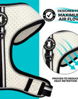 NeoCool Sport Dog harness with text 'Designed for maximum air flow' and 'Proven to reduce heat retention'