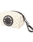 NeoCool™ Sport Poop Bag Holder in White with Black accentsblack paw print logo dispenser and black hardware on a white background