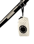 NeoCool™ Sport Poop Bag Holder in White with Black logo dispenser hanging on a black dog leash with white background