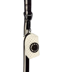 NeoCool™ Sport Poop Bag Holder in White with Black logo dispenser handing on black dog leash with white background
