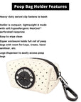 NeoCool™ Sport White Poop Bag Holder with black swivel clip and features with 'Wag Trendz' branding on a white background.