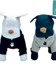 Hooded Sweatshirt For Dogs - Two stuffed dogs one black one white wearing "Good Life" hooded sweatshirt in black and gray - finger peace sign emoji on front chest - against solid white background - Wag Trendz