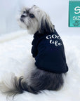 Hooded Sweatshirt For Dogs - Shih Tzu mix wearing "Good Life" hooded sweatshirt in black - back view - Good Life on the back - against solid white background - Wag Trendz