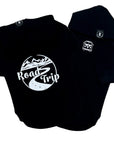 Hooded Sweatshirt For Dogs - "Road Trip" hooded sweatshirt with mountain design in black set - Volkswagen Bus with paw print emoji on front chest - against solid white background - Wag Trendz