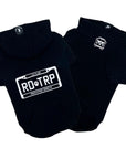 Hooded Sweatshirt For Dogs - "Road Trip" Hooded Sweatshirt with License Plate design in black set - Volkswagen Bus with paw print emoji on front chest - against solid white background - Wag Trendz