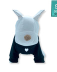 Hooded Sweatshirt For Dogs - Stuffed white dog wearing “SPOILED” hooded sweatshirt in black - front chest has a solid white heart emoji - against a solid white background - Wag Trendz