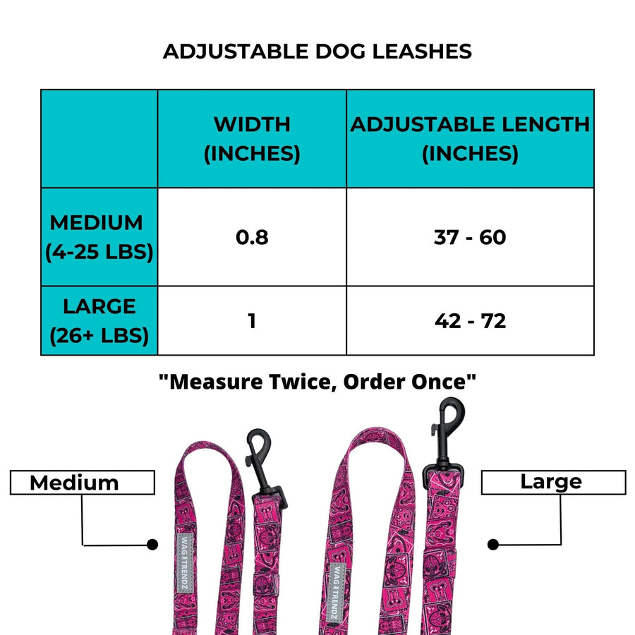 Adjustable Dog Leash - Size Chart - Camo Chic Hi Vis - Wag Trendz