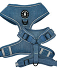 Denim Dog Harness - Reflective and No Pull - Downtown Denim Dog Harness with Reflective Accents - against solid white background - Wag Trendz