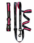 Dog Collar and Leash Set - Dog Collar and Leash in black and gray camo with bold hot pink stripe - against solid white background - Wag Trendz