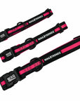 Dog Collar and Leash Set - Small Medium and Large Dog Collars in solid black with bold hot pink stripe - against solid white background - Wag Trendz