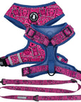 Dog Harness and Leash Set - Bandana Boujee Dog Harness and Leash in Hot Pink with Denim Accents - against solid white background - Wag Trendz