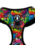 Dog Harness and Leash Set - Multi-colored Street Graffiti Dog Harness Vest close-up - against a solid white background - Wag Trendz