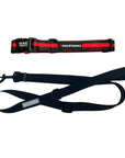 Dog Leash and Collar Set - Black Dog Collar with bold Red Stripe with solid black adjustable leash in large - against solid white background - Wag Trendz