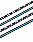 Nylon Dog Leash - close-up view of four dog leashes in black with white paint splatter and contrasting teal accents on backside of the leash laying - against a solid white background - Wag Trendz