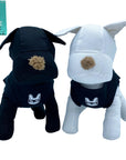 Dog T-Shirt - Two stuffed dogs one black and one white wearing "Bruh" dog t-shirts in black - with a smirk faced French Bulldog emoji on chest in white - against solid white background - Wag Trendz