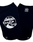 Dog T-Shirt - Road Trip - Black T-Shirts with Road Trip Mountain View on back with VW Bus emoji on chest side - against solid white background - Wag Trendz