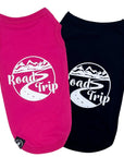Dog T-Shirt - Road Trip - Pink and Black T-Shirts with Road Trip Mountain View on back - against solid white background - Wag Trendz