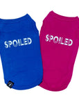 Dog T-Shirt - "Spoiled" - Royal Blue and Hot Pink dog t-shirts - back has SPOILED lettering in white - against solid white background - Wag Trendz