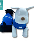Dog T-Shirt - two stuffed dogs one black and one white wearing royal blue "Spoiled" dog t-shirts - back has SPOILED lettering in white and chest has a solid white heart emoji - against solid white background - Wag Trendz