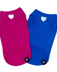 Dog T-Shirt - "Spoiled" - Hot Pink and Royal Blue dog t-shirts - chest has a solid white heart emoji - against solid white background - Wag Trendz