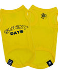 Dog T-Shirt - "Sunny Days" dog t-shirts in yellow - Sunny Days lettering on back with a modern sunshine emoji on chest in black - against solid white background - Wag Trendz