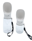 Dog Portable Water Bottle - white with black & white logo strap - large and small against solid white background - Wag Trendz