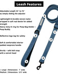 Harness and Leash Set + Poop Bag Holder - Downtown Denim Dog Leash with product feature captions - against a solid white background - Wag Trendz