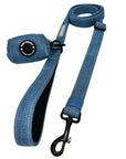 Harness and Leash Set + Poop Bag Holder - Downtown Denim Dog Leash with matching Poop Bag Holder attached - against a solid white background - Wag Trendz