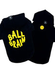 Hooded Sweatshirt For Dogs - Ball Brain - black front and back view - against a solid white background - Wag Trendz