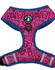 No Pull Dog Harness - Bandana Boujee Hot Pink No Pull Dog Harness with Denim Accents - chest view - against solid white background - Wag Trendz