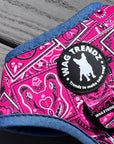 No Pull Dog Harness - Bandana Boujee Hot Pink No Pull Dog Harness with Denim Accents - laying outdoors on a gray deck - Wag Trendz