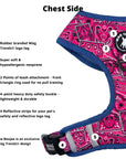 No Pull Dog Harness - Bandana Boujee Hot Pink No Pull Dog Harness with Denim Accents - chest view - with product feature captions against solid white background - Wag Trendz