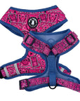 No Pull Dog Harness - Bandana Boujee Hot Pink No Pull Dog Harness with Denim Accents - chest & back view - against solid white background - Wag Trendz