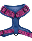 No Pull Dog Harness - Bandana Boujee Hot Pink No Pull Dog Harness with Denim Accents - back view - against solid white background - Wag Trendz