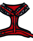 No Pull Dog Harness - Adjustable - Front Clip - black with white XO's on a no pull dog harness with red accents - back view - Wag Trendz