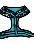 No Pull Dog Harness - black no pull dog harness with white paint splatter and teal accents - front clip for no pull training - against a solid white background - Wag Trendz