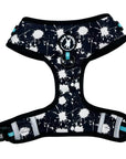 No Pull Dog Harness - black no pull dog harness with white paint splatter and teal accents - front clip for no pull training - against a solid white background - Wag Trendz