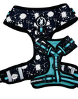 No Pull Dog Harness - black no pull dog harness with white paint splatter and teal accents - front clip for no pull training - against a solid white background - Wag Trendz