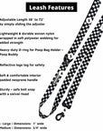 Adjustable dog leash features infographic with numbered callouts