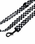 Adjustable dog leash in black & white checkered with swivel clasp and reflective Wag Trendz® label