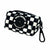 Dog poop bag holder with black and white checkered design and carabiner clip