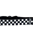 Reflective dog collar with wide checkered strap and black buckle